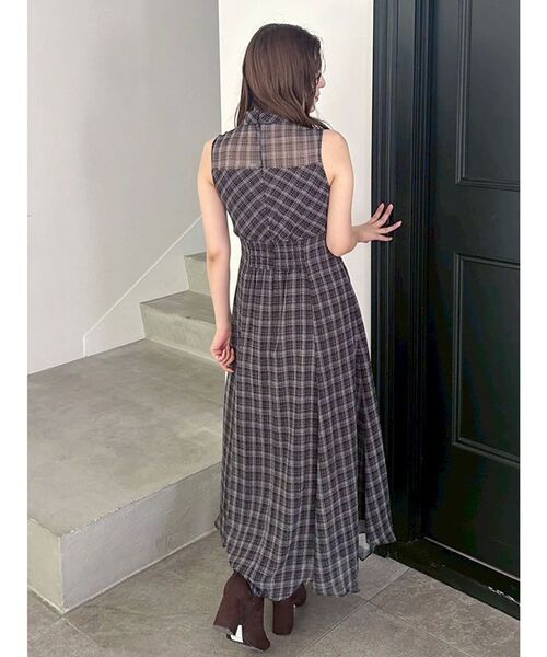 【CRESCENTDUO】チェック柄ワンピース ツイストネックチェック柄ワンピース（ワンピース）｜MERCURYDUO