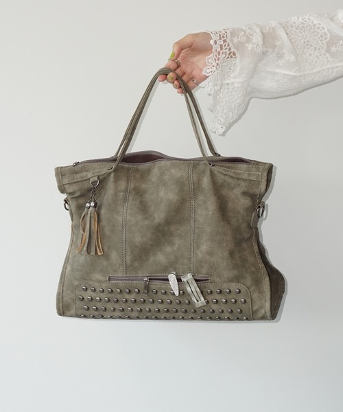chuclla（チュクラ）の「ヴィンテージライク スタッズトートバッグ cha25a003（ショルダーバッグ・レディース・カーキ/ダークグレー・FREE）」の20枚目の写真