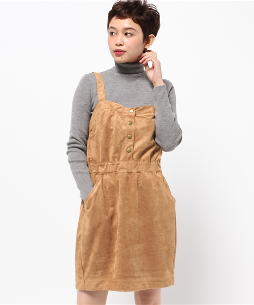 one after another NICE CLAUP（ワンアフターアナザーナイスクラップ）の「【ナイスクラップ】ジャンバースカート（ワンピース・レディース・ベージュ/キャメル/インディゴブルー・FREE）」の2枚目の写真