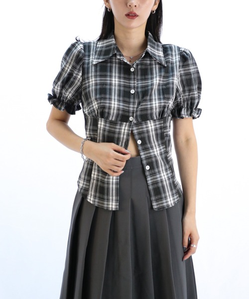 ENLIKE（エンリケ）の「パフショートスリーブタイトチェックシャツ（シャツ/ブラウス・レディース・ブラック系その他/ブラウン系その他・FREE）」の20枚目の写真