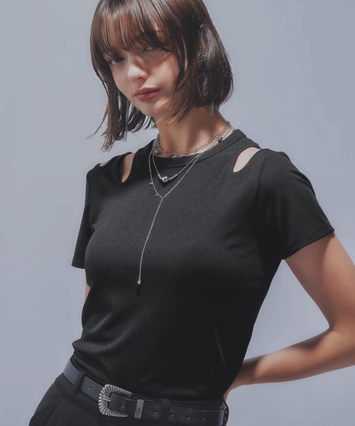 HARE(ハレ)の「デザインカットリブT(HARE)(Tシャツ/カットソー・レディース・ブラック/ピンク・FREE)」の6枚目の写真