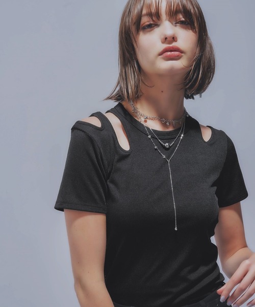 HARE(ハレ)の「デザインカットリブT(HARE)(Tシャツ/カットソー・レディース・ブラック/ピンク・FREE)」の8枚目の写真