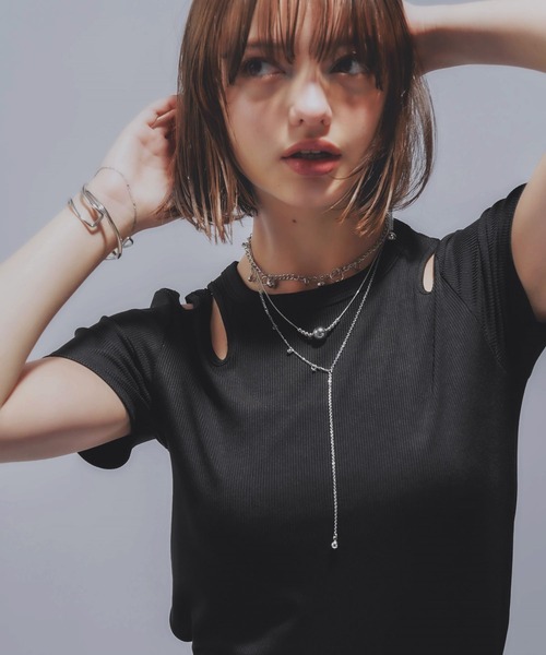 HARE(ハレ)の「デザインカットリブT(HARE)(Tシャツ/カットソー・レディース・ブラック/ピンク・FREE)」の9枚目の写真