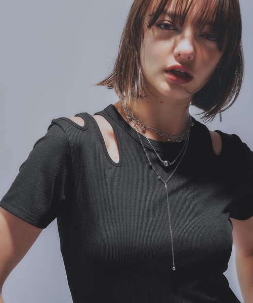 HARE(ハレ)の「デザインカットリブT(HARE)(Tシャツ/カットソー・レディース・ブラック/ピンク・FREE)」の10枚目の写真