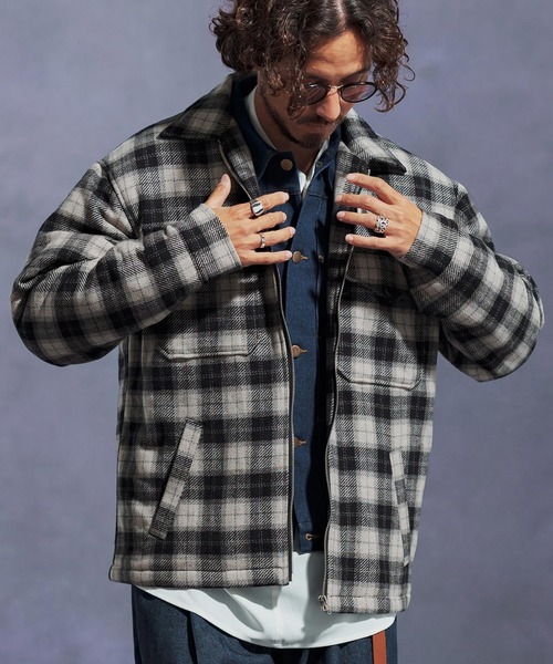 mj10896-ウールチェック中綿CPOジャケット（その他アウター）｜Jih