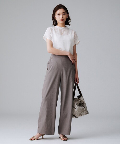 UNTITLED（アンタイトル）の「【シアー】チェックスタンドネックブラウス（シャツ/ブラウス・レディース・ブラック/ボルドー/アイボリー・44/48/50/00/02/04）」の20枚目の写真