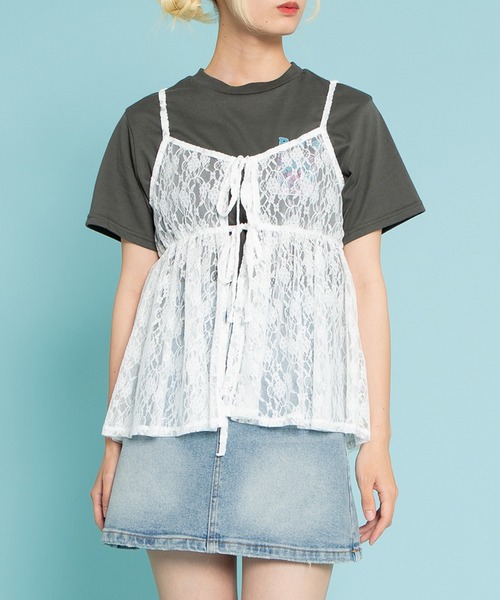 PUNYUS(プニュズ)の「2WAYレースキャミチュニック(キャミソール・レディース・ブラック/ホワイト・1/2/3/4)」の1枚目の写真