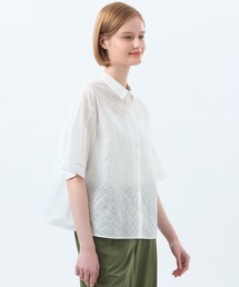 美品 マッキントッシュ ブラウス シャツ 丸襟 ホワイト ブルー クレリック L コットンサテンロールカラーブラウス(トップス)｜MACKINTOSH