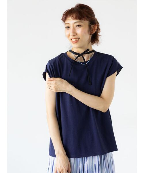 Lugnoncure（ルノンキュール）の「【接触冷感】フレンチスリーブTシャツ（Tシャツ/カットソー・レディース・オフホワイト/ネイビー/チャコールグレー/ブラック・F）」の4枚目の写真