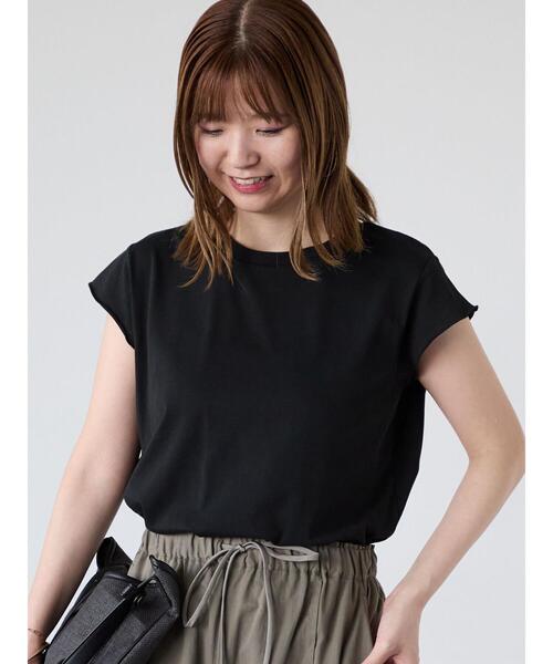 Lugnoncure（ルノンキュール）の「【接触冷感】フレンチスリーブTシャツ（Tシャツ/カットソー・レディース・オフホワイト/ネイビー/チャコールグレー/ブラック・F）」の3枚目の写真