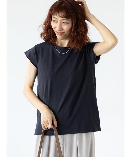 Lugnoncure（ルノンキュール）の「【接触冷感】フレンチスリーブTシャツ（Tシャツ/カットソー・レディース・オフホワイト/ネイビー/チャコールグレー/ブラック・F）」の5枚目の写真