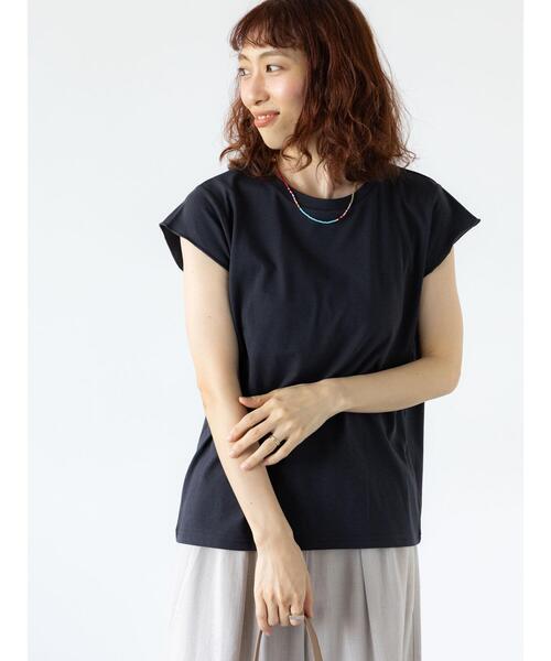 Lugnoncure（ルノンキュール）の「【接触冷感】フレンチスリーブTシャツ（Tシャツ/カットソー・レディース・オフホワイト/ネイビー/チャコールグレー/ブラック・F）」の8枚目の写真