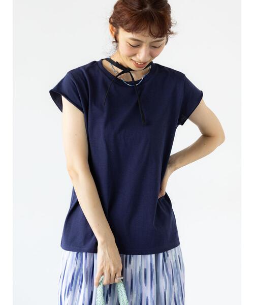 Lugnoncure（ルノンキュール）の「【接触冷感】フレンチスリーブTシャツ（Tシャツ/カットソー・レディース・オフホワイト/ネイビー/チャコールグレー/ブラック・F）」の14枚目の写真