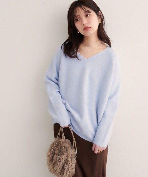 natural couture（ナチュラルクチュール）の「【WEB限定】ウール混前後2WAYニットプルオーバー（ニット/セーター・レディース・サックスブルー/オフホワイト/イエロー/チャコールグレー/ラベンダー・FREE）」の12枚目の写真