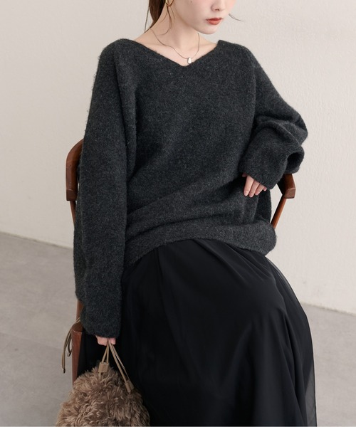 natural couture（ナチュラルクチュール）の「【WEB限定】ウール混前後2WAYニットプルオーバー（ニット/セーター・レディース・サックスブルー/オフホワイト/イエロー/チャコールグレー/ラベンダー・FREE）」の14枚目の写真