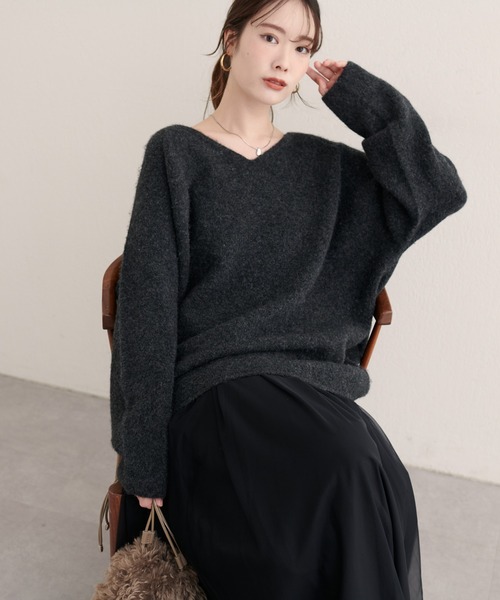 natural couture（ナチュラルクチュール）の「【WEB限定】ウール混前後2WAYニットプルオーバー（ニット/セーター・レディース・サックスブルー/オフホワイト/イエロー/チャコールグレー/ラベンダー・FREE）」の19枚目の写真