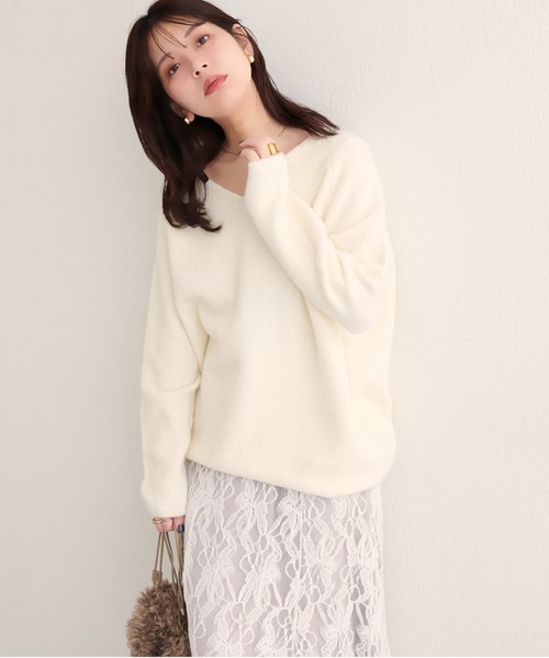 natural couture（ナチュラルクチュール）の「【WEB限定】ウール混前後2WAYニットプルオーバー（ニット/セーター・レディース・サックスブルー/オフホワイト/イエロー/チャコールグレー/ラベンダー・FREE）」の21枚目の写真