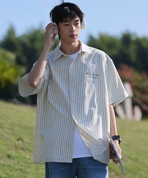 NOWLE | 【NOWLE】大人カジュアル 刺繍 ワンポイント 半袖 ストライプシャツ(シャツ/ブラウス)