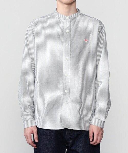 【極美品】DANTON バンドカラーコットンリネンシャツ ストライプ DANTON | オックスフォード バンドカラーシャツ STRIPE MEN