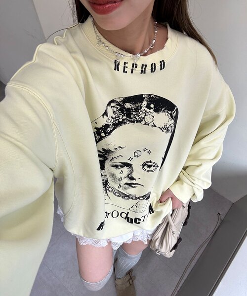 RePRODUCTION LABEL（リプロダクションレーベル）の「【RePRODUCTION LABEL / リプロダクションレーベル】セットインスウェット（Tシャツ/カットソー・レディース・アイボリー/ブラック/バーガンディー/ピンク/レッド/ブラック系その他/レモンイエロー/ブルー/チャコールグレー/ネイビー/オレンジ/イエロー/インディゴブルー・FREE）」の8枚目の写真
