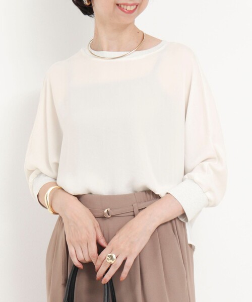 CAVORI カヴォリ ブラウス 白 セール】ポリワッシャーカルゼブラウス