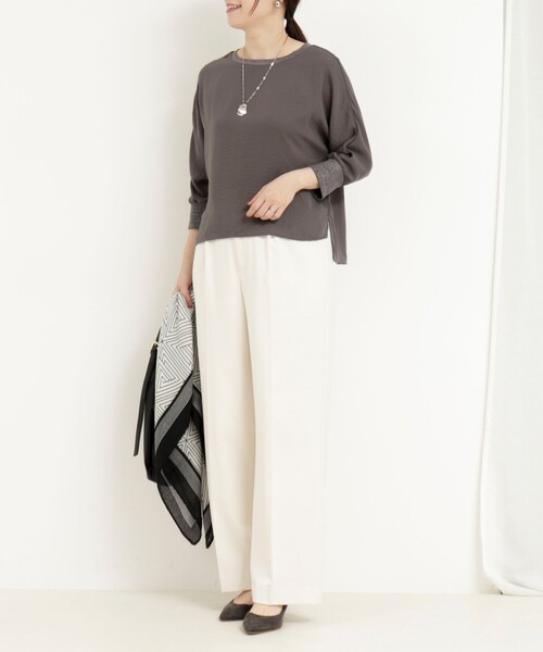 MICO COULIER（ミコクリエ）の「ポリワッシャーカルゼブラウス（シャツ/ブラウス・レディース・グレイッシュベージュ/チャコールグレー/オフホワイト・38）」の13枚目の写真