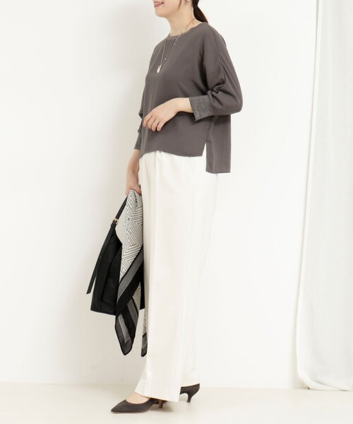 MICO COULIER（ミコクリエ）の「ポリワッシャーカルゼブラウス（シャツ/ブラウス・レディース・グレイッシュベージュ/チャコールグレー/オフホワイト・38）」の14枚目の写真