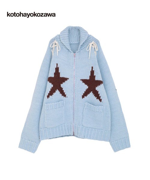 kotohayokozawa（コトハヨコザワ）の「【kotohayokozawa】LACE-UP LOWGAGE COWICHAN SWEATER（カーディガン/ボレロ・レディース・チャコールグレー/サックスブルー/ホワイト・FREE）」の2枚目の写真