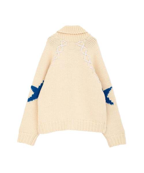 kotohayokozawa（コトハヨコザワ）の「【kotohayokozawa】LACE-UP LOWGAGE COWICHAN SWEATER（カーディガン/ボレロ・レディース・チャコールグレー/サックスブルー/ホワイト・FREE）」の5枚目の写真