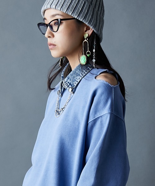 GEVS.（ジェイヴィス）の「綿100％ショルダーカットスウェット＜大きいサイズ有＞GEVS.（スウェット・レディース・サックスブルー/スミクロ・3L/LL/L/M/5L/4L）」の21枚目の写真