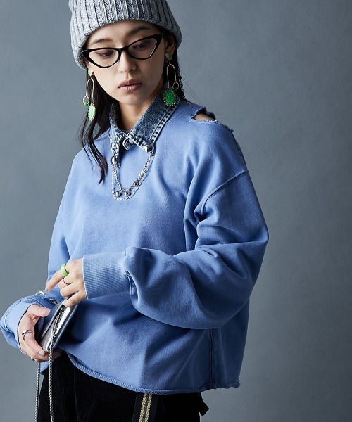 GEVS.（ジェイヴィス）の「綿100％ショルダーカットスウェット＜大きいサイズ有＞GEVS.（スウェット・レディース・サックスブルー/スミクロ・3L/LL/L/M/5L/4L）」の22枚目の写真