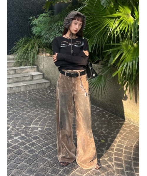 SLY（スライ）の「L/W VINTAGE FLOCKY DENIM PT ローウエスト ヴィンテージ フロッキー デニムパンツ（デニムパンツ・レディース・ブラウン・0/1/2）」の16枚目の写真