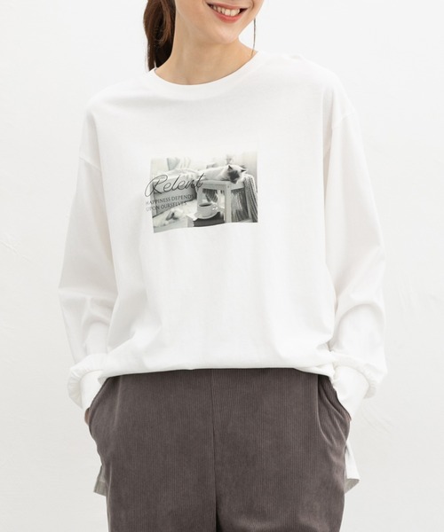 Honeys（ハニーズ）の「フォトチュニックＴシャツ（Tシャツ/カットソー・レディース・モカ/ピンク/ブラック/オフホワイト・L/LL/M/S）」の2枚目の写真