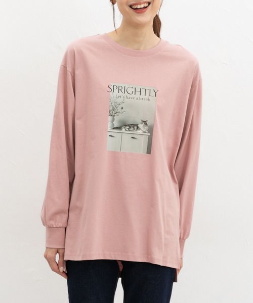 Honeys（ハニーズ）の「フォトチュニックＴシャツ（Tシャツ/カットソー・レディース・モカ/ピンク/ブラック/オフホワイト・L/LL/M/S）」の4枚目の写真