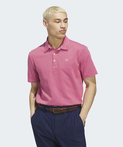 adidas ゴルフ ピンク ストライプ ポロシャツ M オリジナルスゴルフ Originals ストライプ ピケ ポロ【adidas Golf