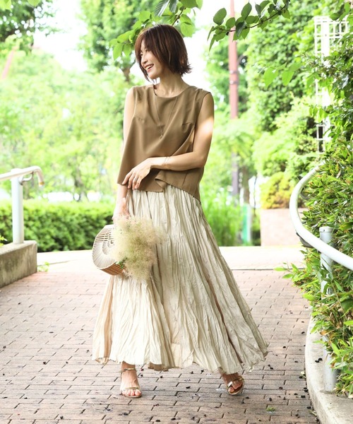 Ehre style(エーレスタイル)の「透けにくい!街歩きスカートワッシャー加工(スカート・レディース・ブラック/ベージュ/カーキ・FREE)」の5枚目の写真