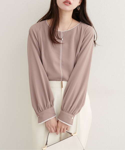 natural couture(ナチュラルクチュール)の「【WEB限定】バイカラー長袖ブラウス(シャツ/ブラウス・レディース・ネイビー/オフホワイト/サックスブルー/ピンクベージュ・FREE)」の4枚目の写真