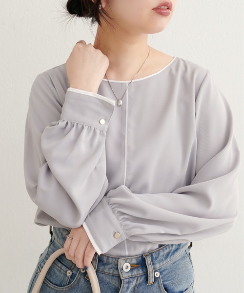 natural couture(ナチュラルクチュール)の「【WEB限定】バイカラー長袖ブラウス(シャツ/ブラウス・レディース・ネイビー/オフホワイト/サックスブルー/ピンクベージュ・FREE)」の3枚目の写真
