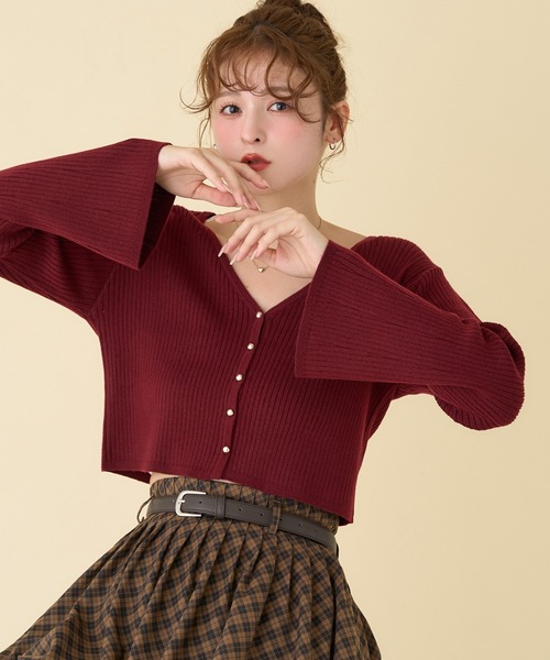 ベルスリーブリブカーディガン one ベルスリーブリブ カーディガン CLAUP NICE another after トップス