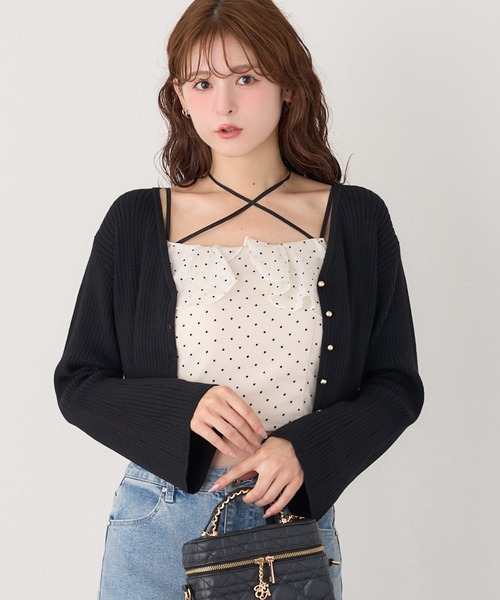 one after another NICE CLAUP(ワンアフターアナザーナイスクラップ)の「ベルスリーブリブカーディガン(カーディガン/ボレロ・レディース・レッド/ピンク/ホワイト/ブラック/杢グレー・FREE)」の3枚目の写真