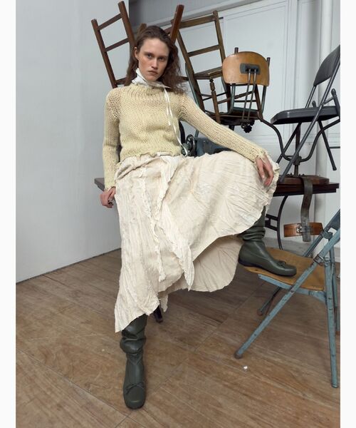 OPEN Yy(オープンワイワイ)の「【Geek Office / ギークオフィス】OPEN YY Knitted DISTRESSED CROP KNIT(ニット/セーター・レディース・ブラウン/ブラック/ホワイト・SMALL)」の5枚目の写真