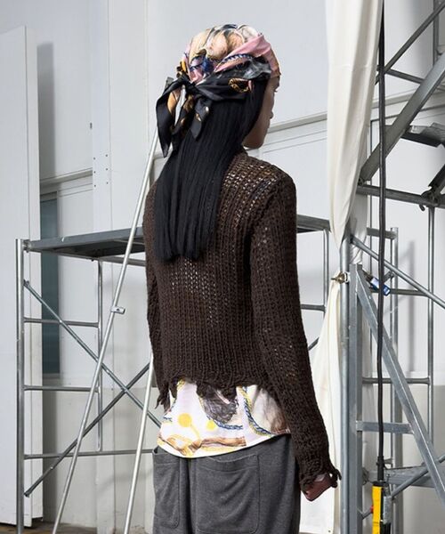 OPEN Yy(オープンワイワイ)の「【Geek Office / ギークオフィス】OPEN YY Knitted DISTRESSED CROP KNIT(ニット/セーター・レディース・ブラウン/ブラック/ホワイト・SMALL)」の7枚目の写真