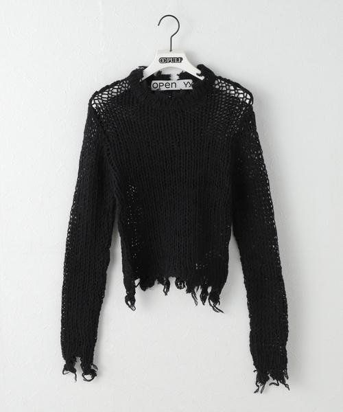 OPEN Yy(オープンワイワイ)の「【Geek Office / ギークオフィス】OPEN YY Knitted DISTRESSED CROP KNIT(ニット/セーター・レディース・ブラウン/ブラック/ホワイト・SMALL)」の8枚目の写真