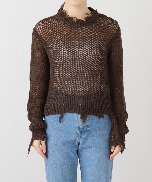 OPEN Yy(オープンワイワイ)の「【Geek Office / ギークオフィス】OPEN YY Knitted DISTRESSED CROP KNIT(ニット/セーター・レディース・ブラウン/ブラック/ホワイト・SMALL)」の17枚目の写真