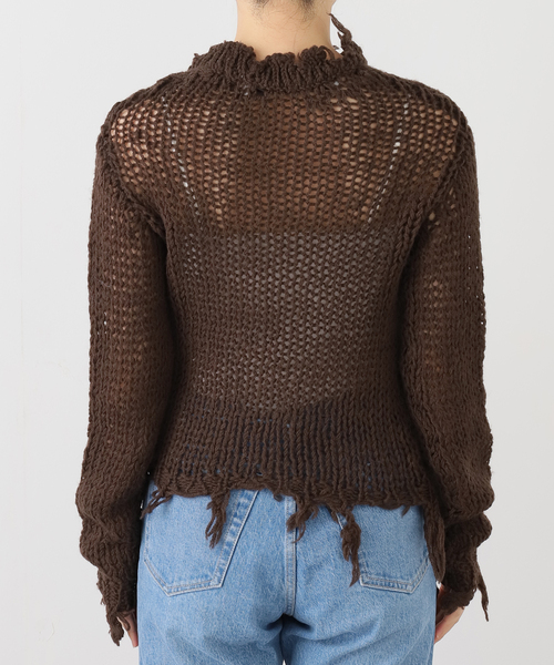 OPEN Yy(オープンワイワイ)の「【Geek Office / ギークオフィス】OPEN YY Knitted DISTRESSED CROP KNIT(ニット/セーター・レディース・ブラウン/ブラック/ホワイト・SMALL)」の19枚目の写真