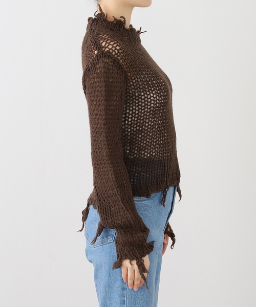 OPEN Yy(オープンワイワイ)の「【Geek Office / ギークオフィス】OPEN YY Knitted DISTRESSED CROP KNIT(ニット/セーター・レディース・ブラウン/ブラック/ホワイト・SMALL)」の20枚目の写真