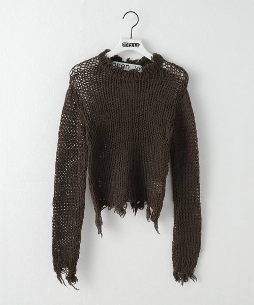 OPEN Yy(オープンワイワイ)の「【Geek Office / ギークオフィス】OPEN YY Knitted DISTRESSED CROP KNIT(ニット/セーター・レディース・ブラウン/ブラック/ホワイト・SMALL)」の21枚目の写真