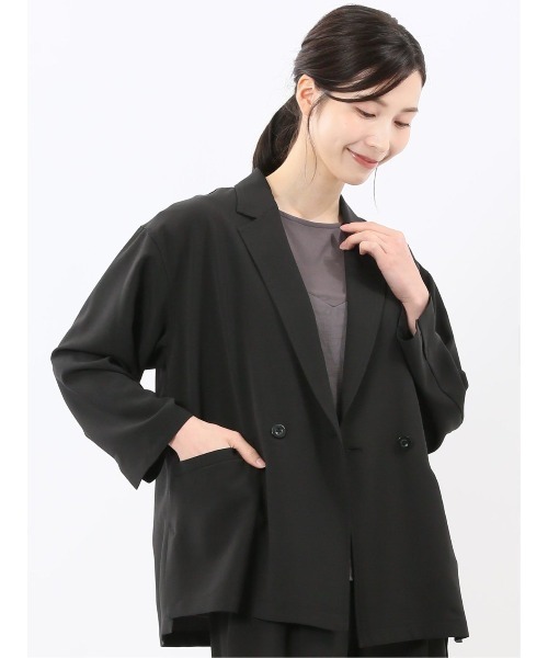 m.f.editorial(エムエフエディトリアル)の「【ストレッチ UVカット イージーケア】m.f.エディトリアル レディース ドライタッチ カルゼ シャツ ジャケット (セットアップ可能)(テーラードジャケット・レディース・ブラック/ベージュ・LARGE/MEDIUM)」の2枚目の写真