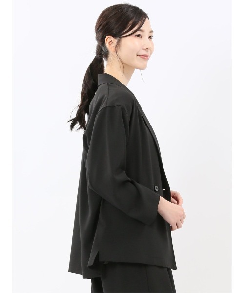 m.f.editorial(エムエフエディトリアル)の「【ストレッチ UVカット イージーケア】m.f.エディトリアル レディース ドライタッチ カルゼ シャツ ジャケット (セットアップ可能)(テーラードジャケット・レディース・ブラック/ベージュ・LARGE/MEDIUM)」の6枚目の写真