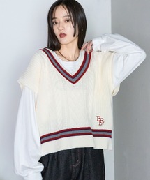 RAGEBLUE（レイジブルー）の「ワンポイント刺繍/ルーズチルデンニットベスト（ニット/セーター）」